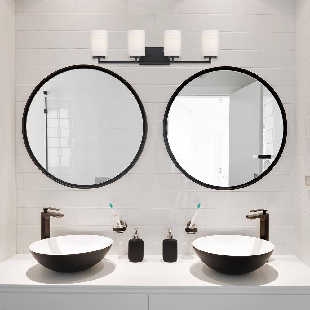 Leavenworth Sleek Matte Black 33" Outdoor Vanity Light with Etched Glass