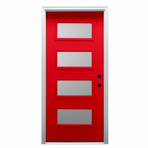 MMI DOOR 32 in. x 80 in. Celeste Left-Hand Inswing 4-Lite Frosted Painted Fiberglass Smooth Prehung Front Door, 6-9/16 in. Frame