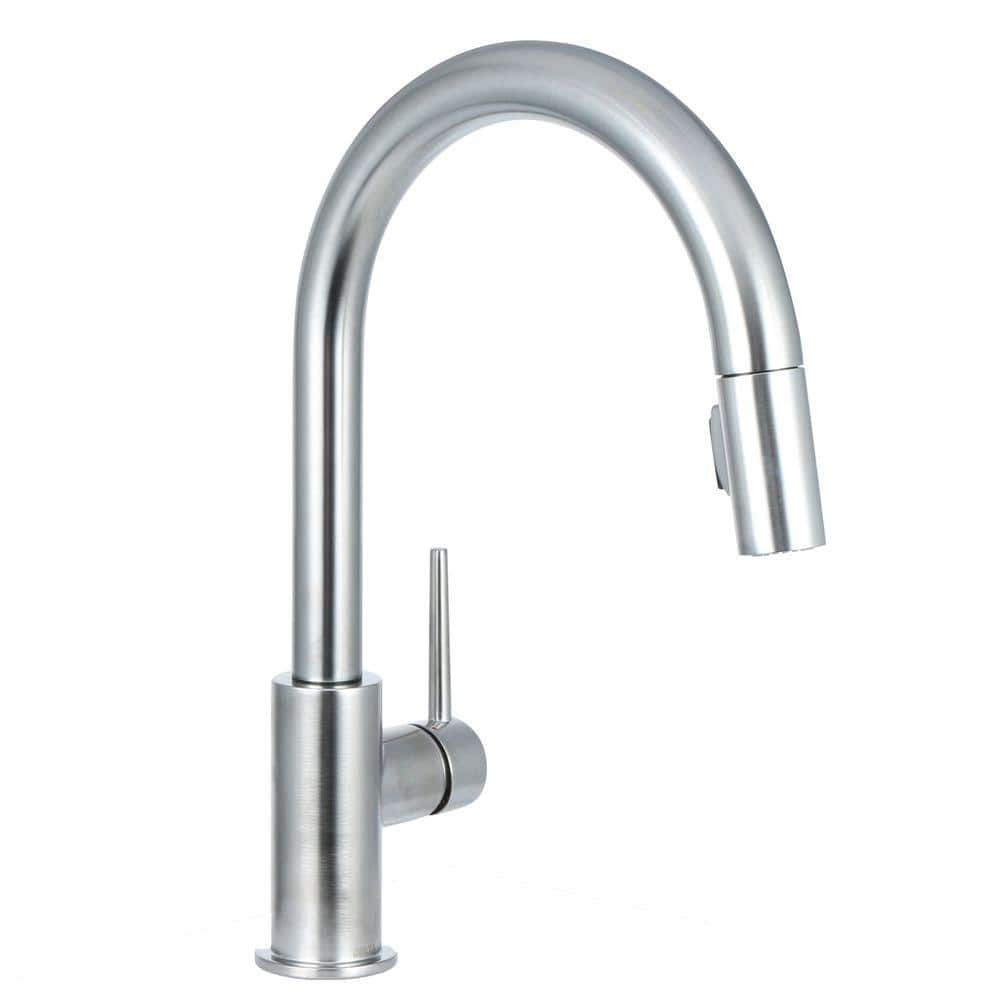 Single Handle Pull-Down Kitchen Faucet in Stainless / White 9158-SW-DST ...