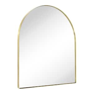 MANTELARCH 30 in. W x 34 in. H Arched Stainless Steel Framed Wall Mounted Bathroom Vanity Mirror in Brushed Gold
