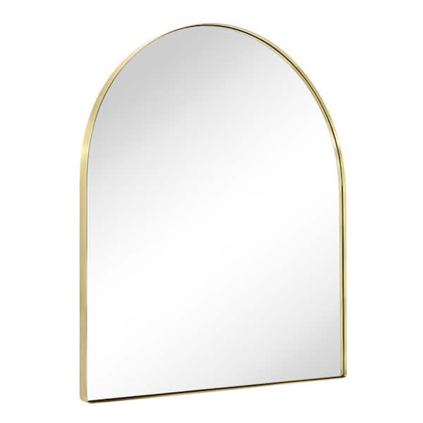 TEHOME MANTELARCH 30 in. W x 34 in. H Arched Stainless Steel Framed Wall Mounted Bathroom Vanity Mirror in Brushed Gold