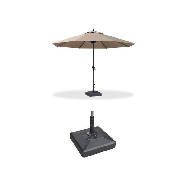 11 ft. Taupe Octagon Patio Umbrella and 154 lbs. Black Umbrella Base
