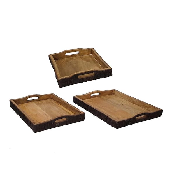 Benjara Brown Decorative Tray Set of 3