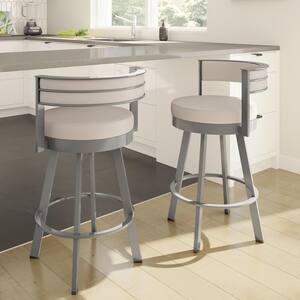 Browser 30 in. Cream Faux Leather Glossy Grey Metal Swivel Bar Stool