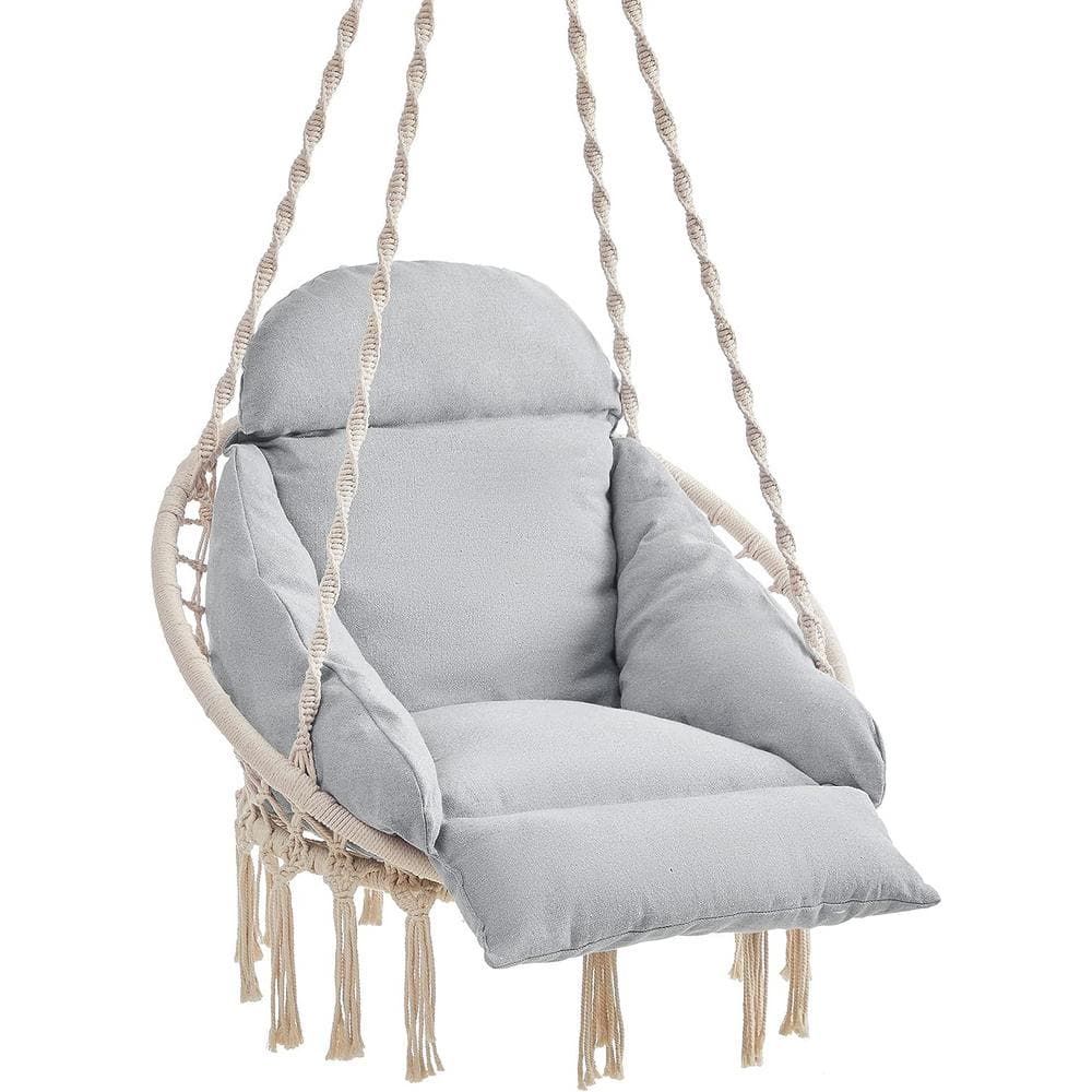 SONGMICS Hammock Chair with Large, Thick Cushion, Boho Swing Chair for  Bedroom Holds up to 264 lbs., Cloud White and Gray GDC042G01 - The Home  Depot