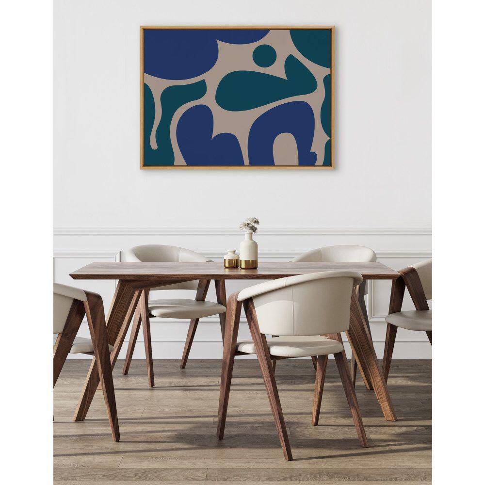 Groovy Blue and Green Abstract Canvas Print with Natural Frame