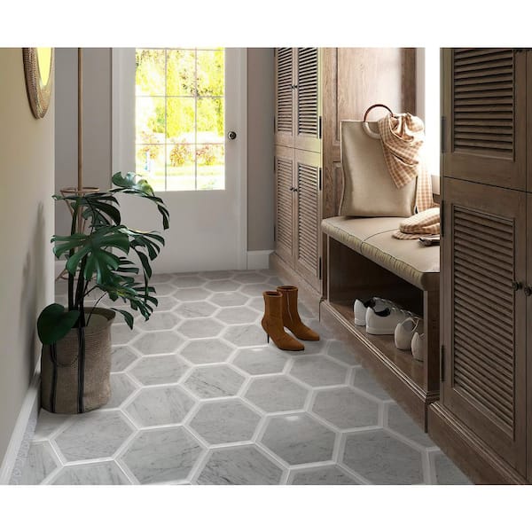 Apollo Tile Athens White 12-in x 12-in Polished Natural Stone Marble Penny Round Marble Look Floor and Wall Tile (4.83-sq. ft/ Carton)