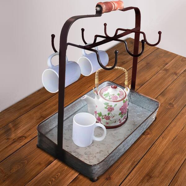 Home Cup Holder With Wooden Handle, Drainage Drying Rack For Tabletop And  Wall-mounted Mug, Tea Cup Hanger
