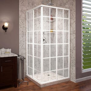 French Corner 34-1/2 in. D x 34-1/2 in. W x 72 in. H Framed Sliding Shower Enclosure in White