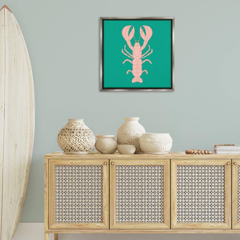 Minimal Pink & Green Lobster by Sazerelli Designs Gray Floater Frame Animal Graphic Art Print 25 in. x 25 in. price history on PriceWatchPro