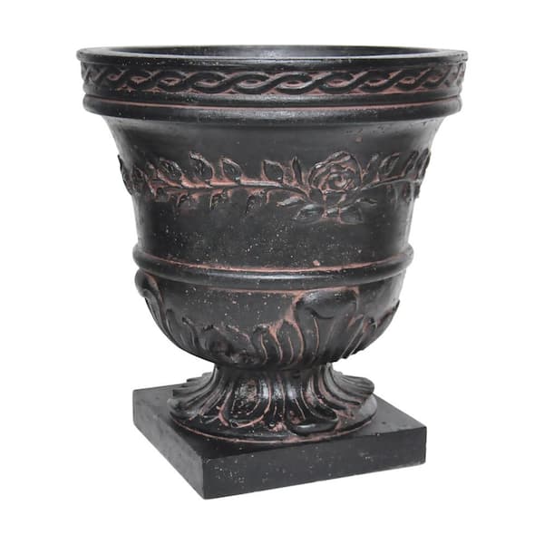 MPG 21 in. H. Charcoal Cast Stone Fiberglass Rose Urn