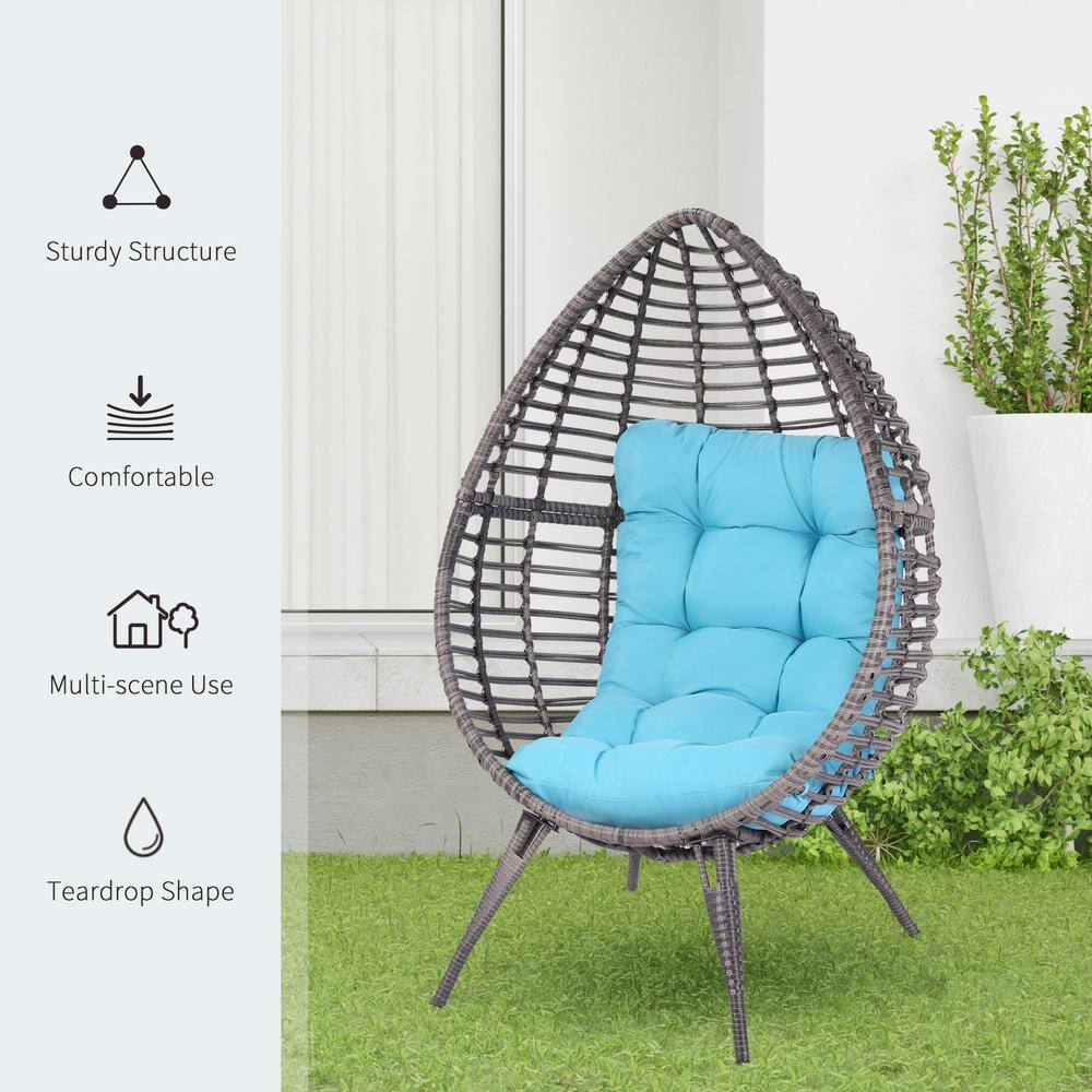 Boho Chic Light Blue PE Rattan Wicker Egg Lounge Chair