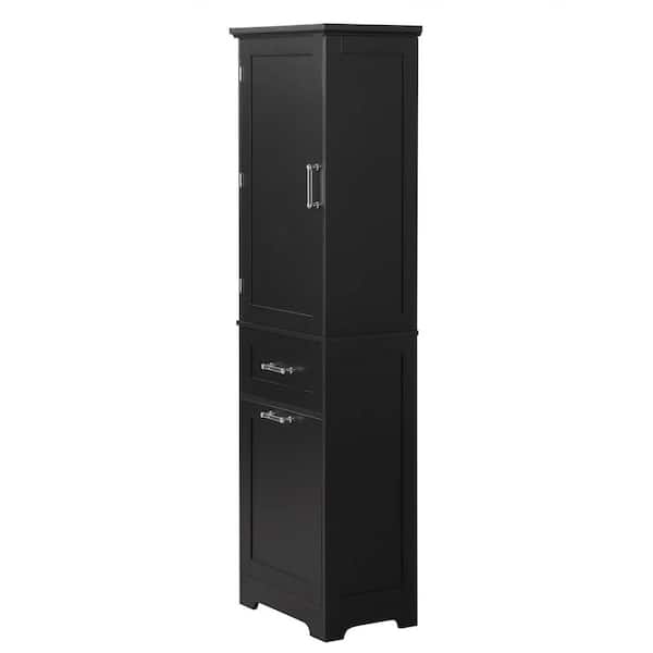 20 in. W x 13 in. D x 68 in. H Black Linen Cabinet, Tall Bathroom Storage Cabinet, Freestanding Bathroom Storage Cabinet