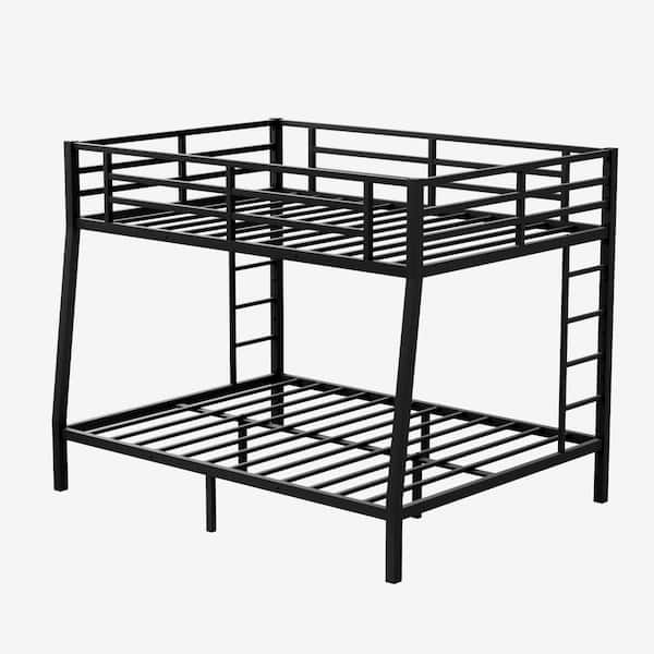 URTR Black Metal Full XL Over Queen Bunk Bed with Guardrails and Ladders for Kids Teens and Adults Heavy-Duty Bunk Bed Frame