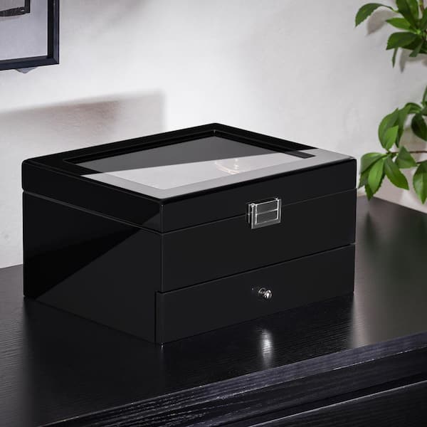 Piano Black 8 Slot Wooden Watch Box with Drawer LX1239 - The Home
