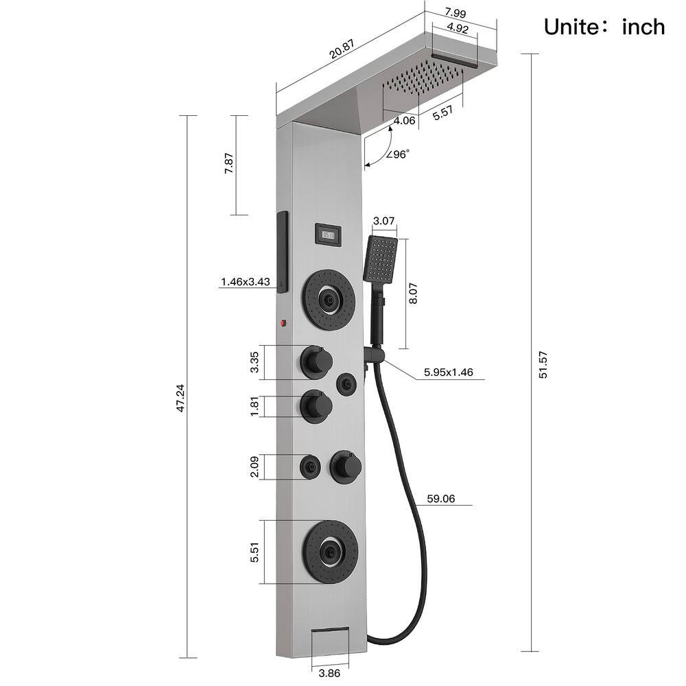 Black Nickel 51.57'' Shower Panel with LED Light and Body Jets