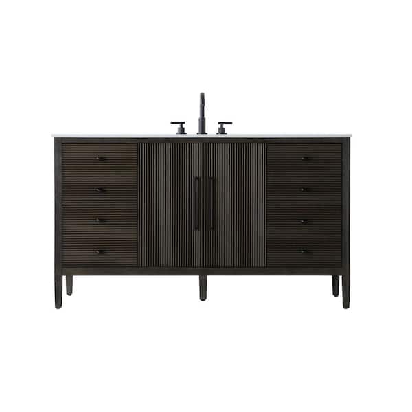 60 in. Single Sink Chocolate Oak Bath Vanity with White Engineered Marble Top