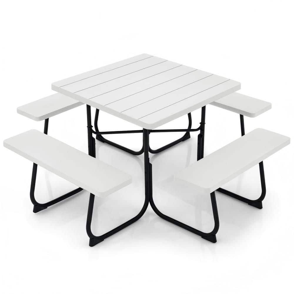 Clihome 5-Piece White Metal Outdoor Dining Picnic Table Set