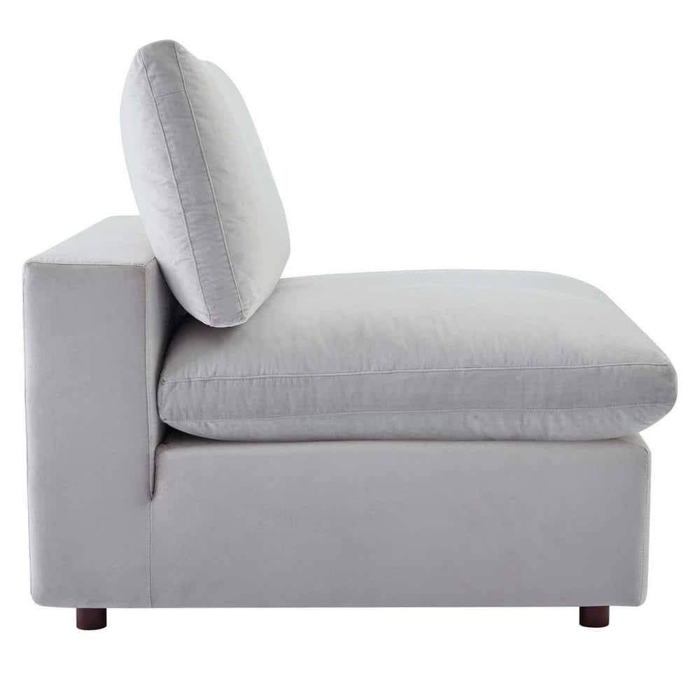 Plush Light Gray Velvet Armless Chair with Solid Wood Base