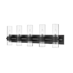 Lawson 38 in. 5-Light Matte Black Vanity Light with Clear Glass Shade