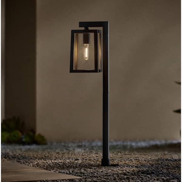 Roxburgh Low Voltage Matte Black Hardwired Weather Resistant Clear Glass Path Light with LED Vintage Filament Bulb