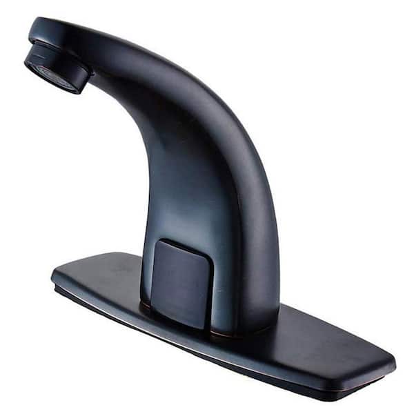 Fapully Automatic Sensor Touchless Single Hole Bathroom Sink Faucet With Deck Plate in Oil Rubbed Bronze