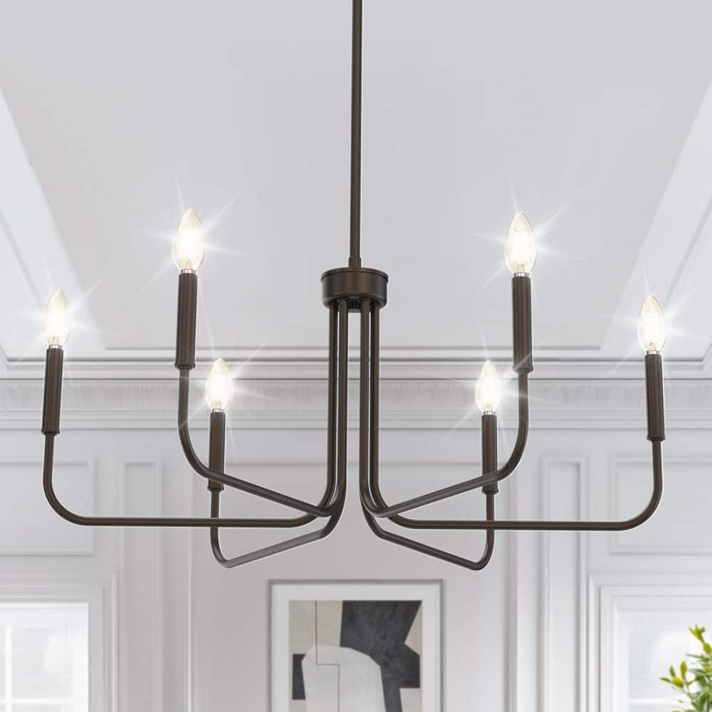YANSUN 28 in. 6-Light Oil Rubbed Bronze Farmhouse Rustic Candle