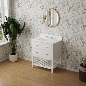 30 in. W x 19 in. D x 34 in. H Bathroom Vanity in White with White Marble Top and Single Sink