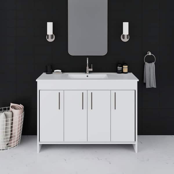 VOLPA USA AMERICAN CRAFTED VANITIES Villa 48 in. W x 18 in D Bath Vanity in White with Ceramic Vanity Top in White with White Basin