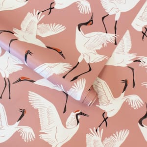 Novogratz Family of Cranes Dusty Rose Peel and Stick Wallpaper (Covers 28 sq. ft.)