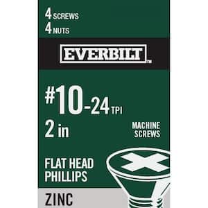 #10-24 x 2 in. Phillips Flat Head Zinc Plated Machine Screw (4-Pack)