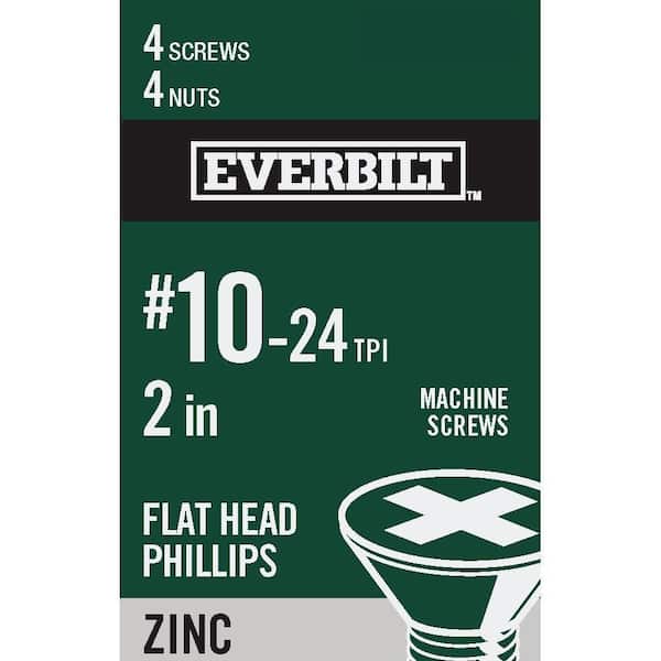 Everbilt #10-24 x 2 in. Phillips Flat Head Zinc Plated Machine Screw (4-Pack)