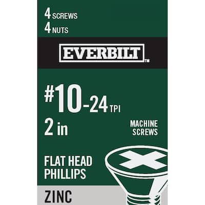 #10-24 x 2 in. Zinc Plated Phillips Flat Head Machine Screw (4-Pack)