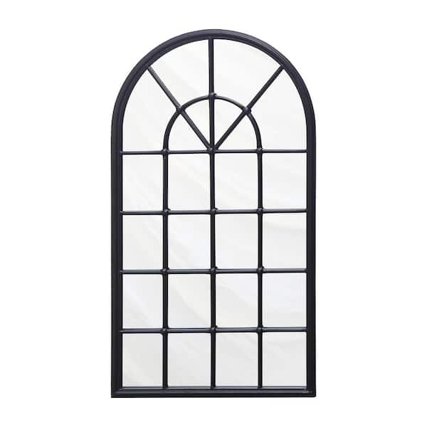 PARISLOFT 28 in. H x 16 in. W Arched Metal Framed Black Mirror