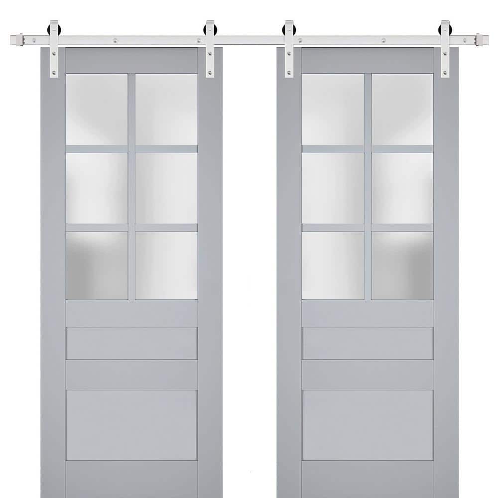 24 in. x 80 in. 2 Panel Frosted Glass Matte Grey Solid Wood Sliding Barn Door with Hardware Kit price history on PriceWatchPro