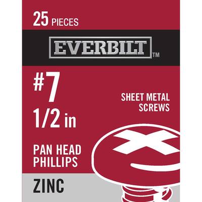 #7 x 1/2 in. Phillips Pan Head Zinc Plated Sheet Metal Screw (25-Pack)
