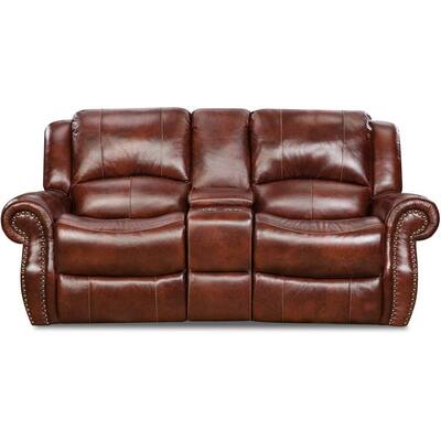 Aspen Oxblood 100% Genuine Leather Double-Reclining Gliding Console Loveseat, HUM003LS-OB