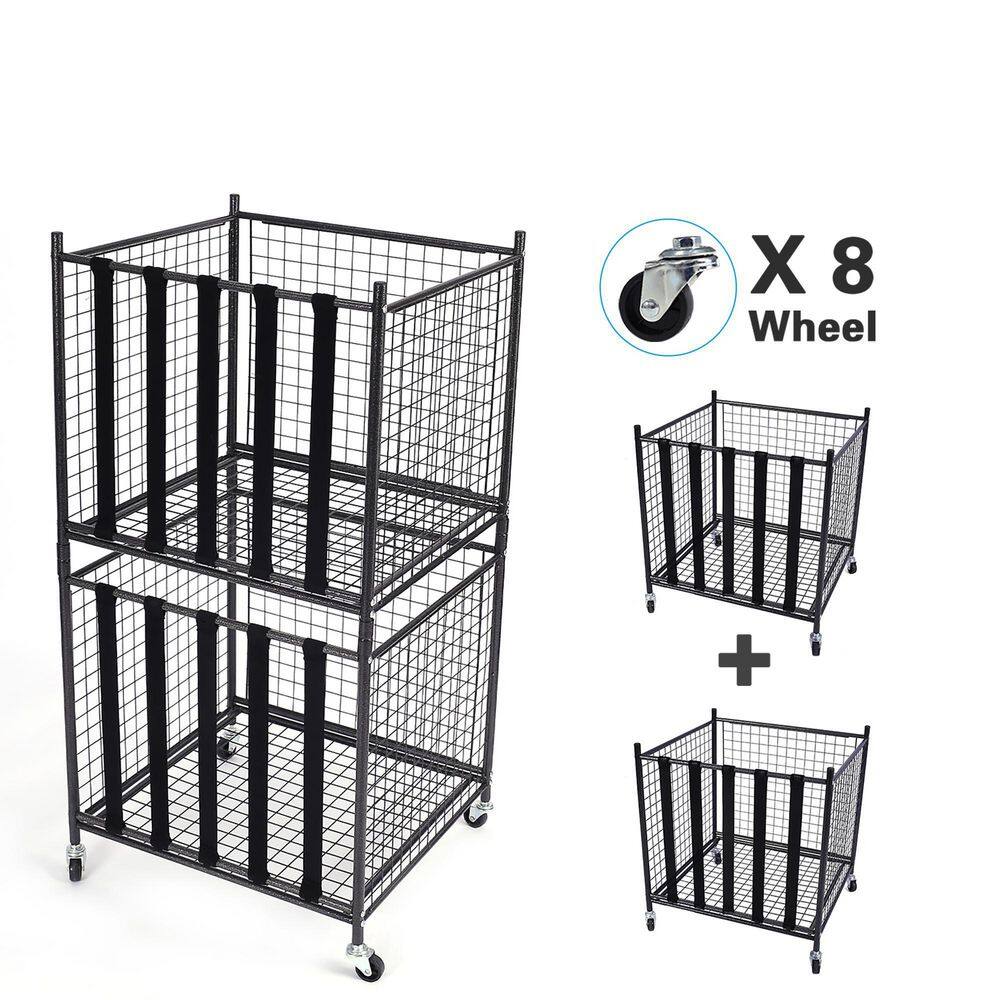 2-Pack Stackable Rolling Sports Ball Storage Cart with Wheels and Elastic Straps, Black price history on PriceWatchPro