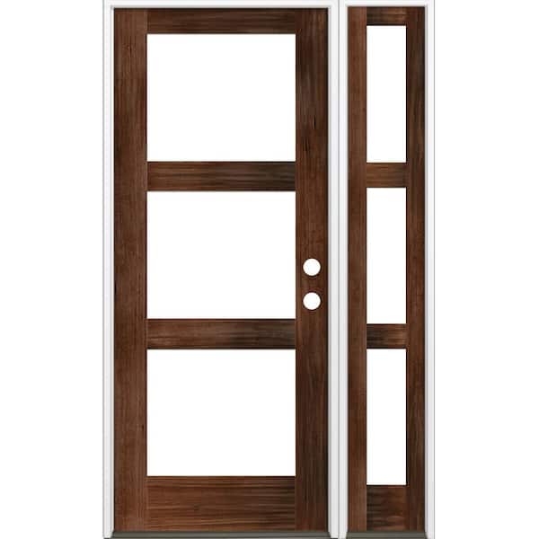 Krosswood Doors 50 in. x 96 in. Modern Hemlock Left-Hand/Inswing Clear Glass Red Mahogany Stain Wood Prehung Front Door with Sidelite