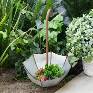 19 in. Tall Outdoor Rustic Upside Down Umbrella Garden Stake and Planter