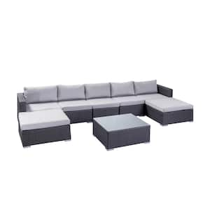 Santa Rosa Grey 8-Piece Wicker Outdoor Sectional Set with Silver Cushions