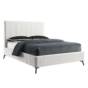 Rian White Channel Upholstered Frame Queen Platform Bed