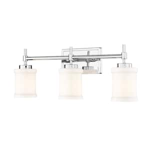 Cadoc 23.5 in. 3-Light Chrome Vanity-Light with Gloss Opal Glass Shade