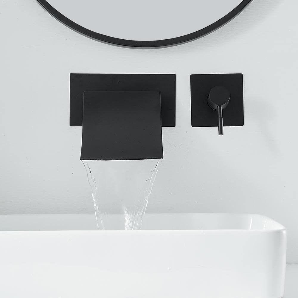 Matte Black Wall-Mount Single Handle Waterfall Bathroom Faucet