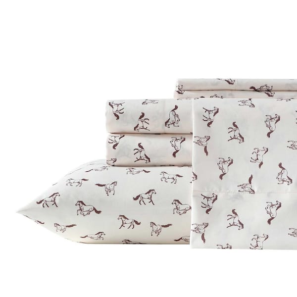 Wild Horses 3-Piece Beige/Brown Microfiber Twin Sheet Set