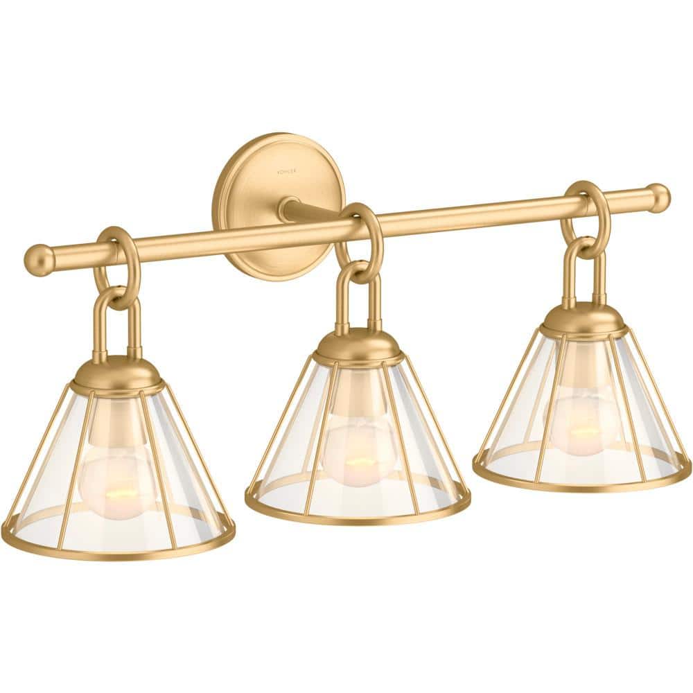 Equestrian-Inspired 24" Brass & Glass Three-Light Vanity Sconce