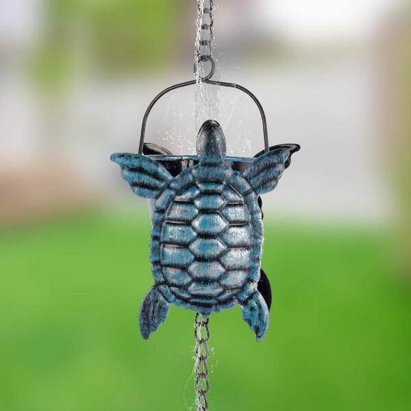 Phewnyzo 10 ft. Adjustable Rain Chain with 12 Turtle Shape Cups