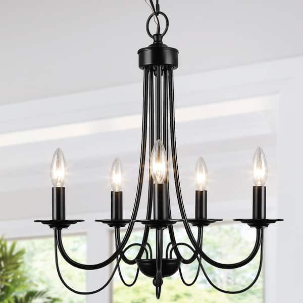 LNC Modern Black Chandelier Candlestick Island 5-Light 18.5 in. Classic Pendant Chandelier for Living Room Bedroom