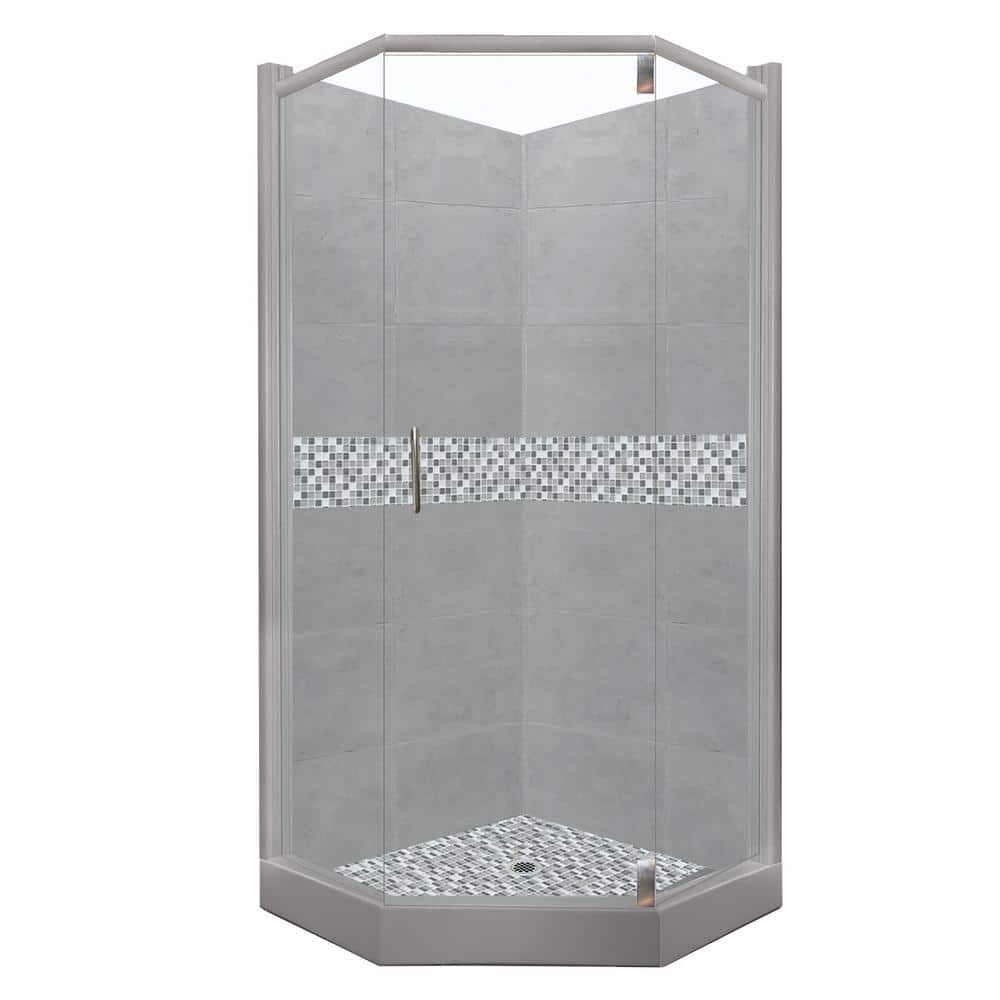 American Bath Factory Del Mar Grand Hinged 36 in. x 42 in. x 80 in. Left-Cut Neo-Angle Shower Kit in Wet Cement and Satin Nickel Hardware, Del Mar and Wet Cement/Satin Nickel -  NGH-4236WD-LCSN