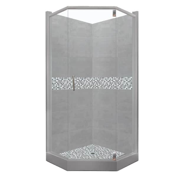 American Bath Factory Del Mar Grand Hinged 42 in. x 48 in. x 80 in. Left-Cut Neo-Angle Shower Kit in Wet Cement and Satin Nickel Hardware
